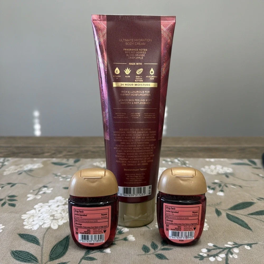 Bath & Body Works Bright Christmas Morning  Body Cream 8 oz & 2 Antibac Hand Gel